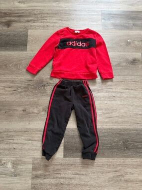 adidas Red and Black Kids Sweatshirt & Joggers Set
